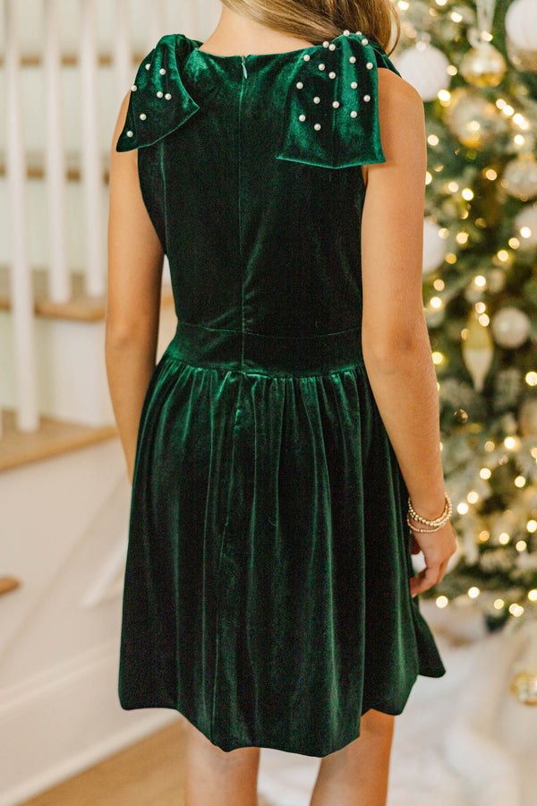 Girls: December Evening Emerald Velvet Bow Dress