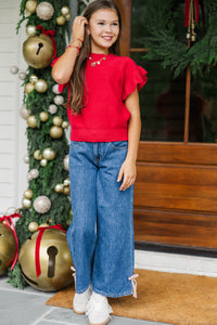 Girls: Well Styled Blue Denim Bow Jeans