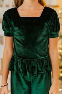 Girls: Base Line Emerald Velvet Top & Pants Set
