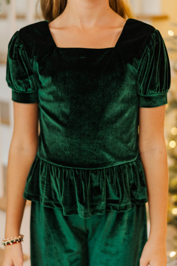 Girls: Base Line Emerald Velvet Top & Pants Set