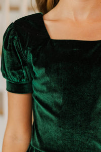 Girls: Base Line Emerald Velvet Top & Pants Set