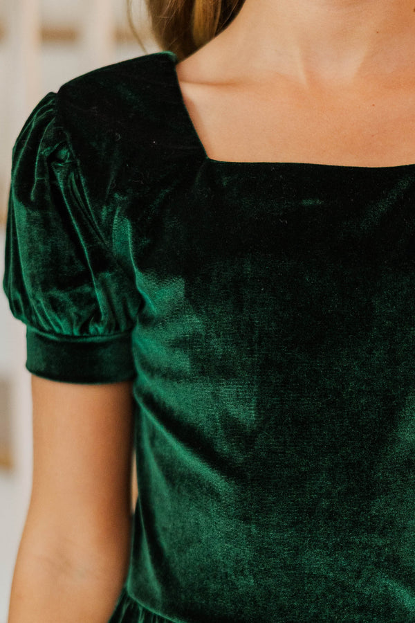 Girls: Base Line Emerald Velvet Top & Pants Set