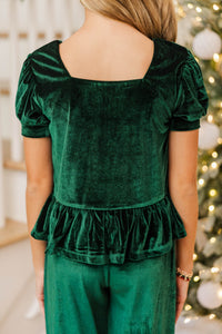 Girls: Base Line Emerald Velvet Top & Pants Set