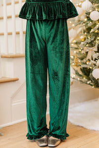 Girls: Base Line Emerald Velvet Top & Pants Set