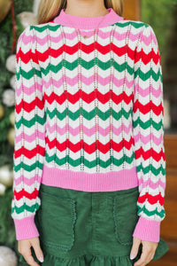 Girls: Lasting Layers Pink Striped Sweater