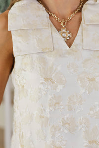 Soft Shimmer Cream Brocade Bow Blouse