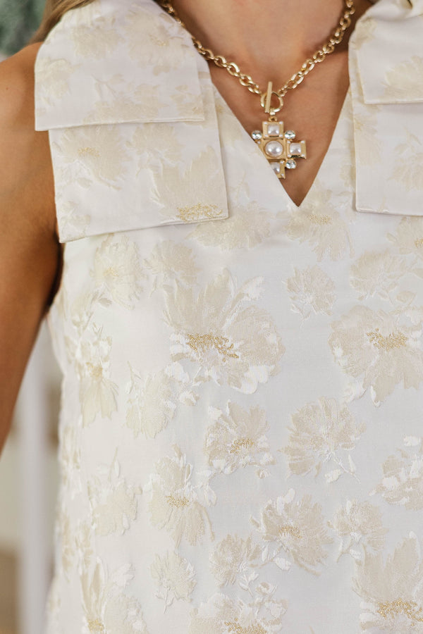 Soft Shimmer Cream Brocade Bow Blouse