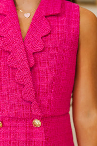 Girls: The Kara Fuchsia Tweed Scalloped Romper