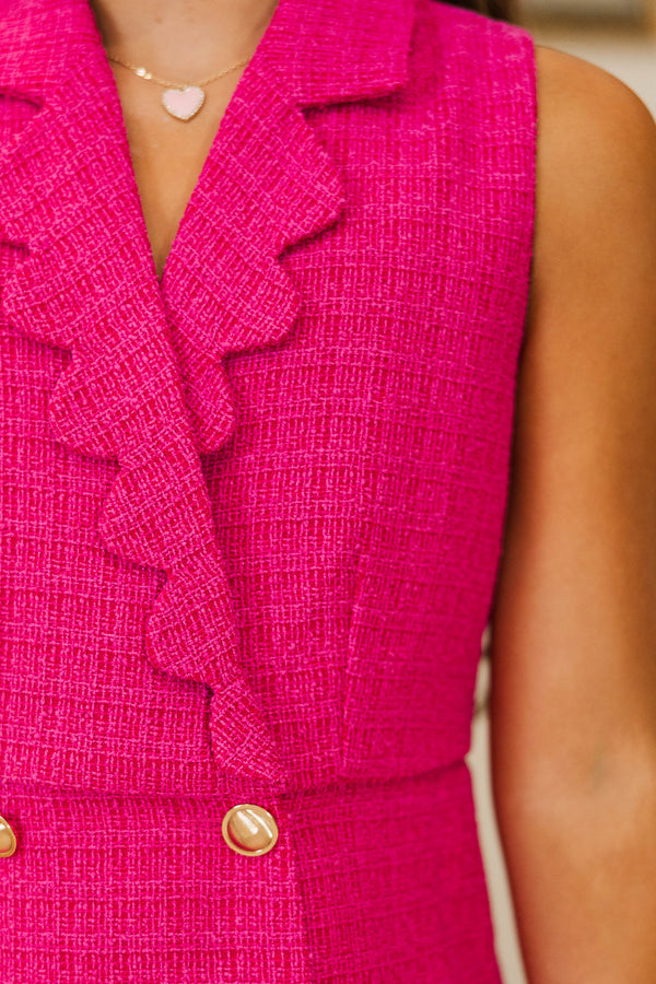 Girls: The Kara Fuchsia Tweed Scalloped Romper