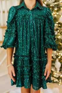 Girls: Just Keep It Up Emerald Sequin Ruffled Dress