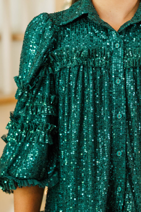 Girls: Just Keep It Up Emerald Sequin Ruffled Dress