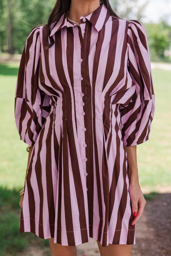 Grace In Motion Brown Striped Dress