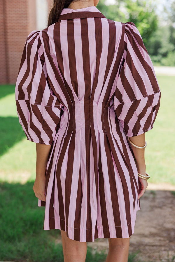 Grace In Motion Brown Striped Dress