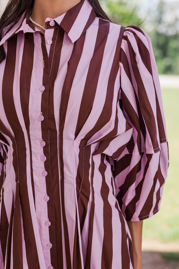 Grace In Motion Brown Striped Dress