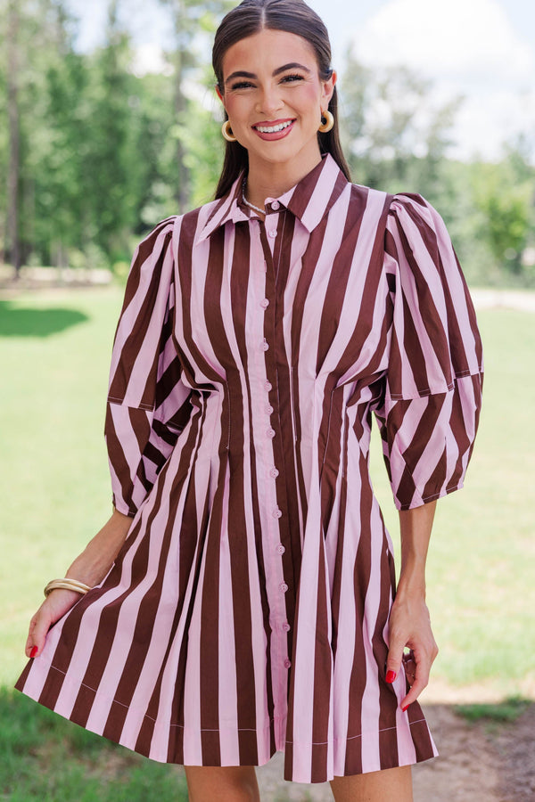 Grace In Motion Brown Striped Dress