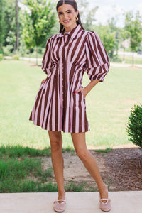 Grace In Motion Brown Striped Dress