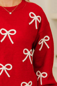 Stay For Awhile Red Bow Sweater Dress