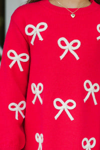 Girls: Stay For Awhile Red Bow Sweater Dress