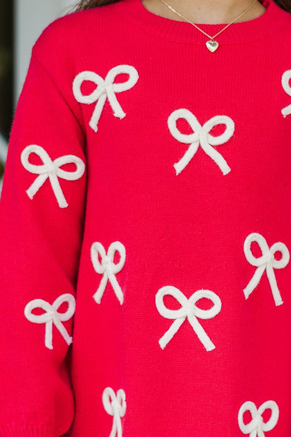 Girls: Stay For Awhile Red Bow Sweater Dress