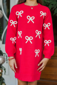 Girls: Stay For Awhile Red Bow Sweater Dress