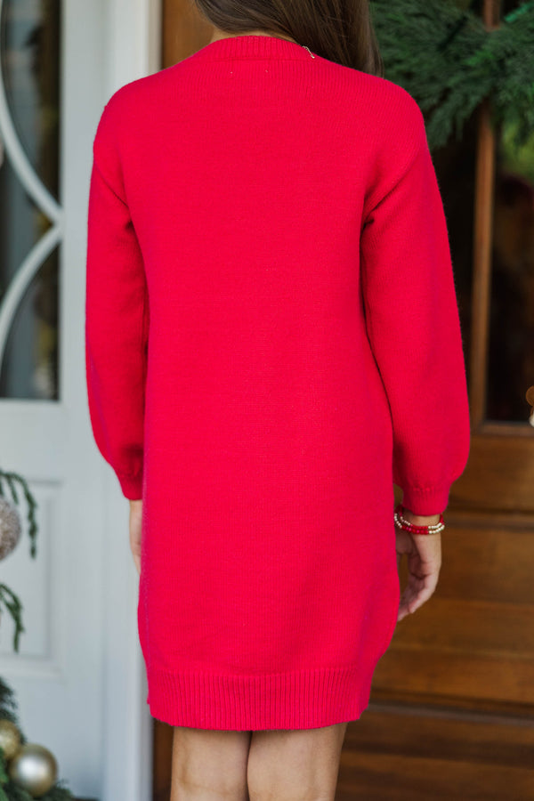 Girls: Stay For Awhile Red Bow Sweater Dress