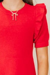 Girls: Signature Stitch Red Sweater Dress