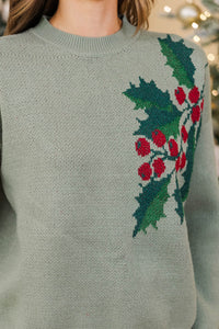 Christmas Traditions Sage Holly Sweater