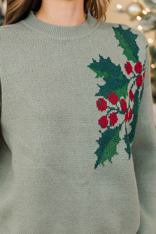 Christmas Traditions Sage Holly Sweater