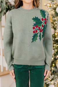 Christmas Traditions Sage Holly Sweater