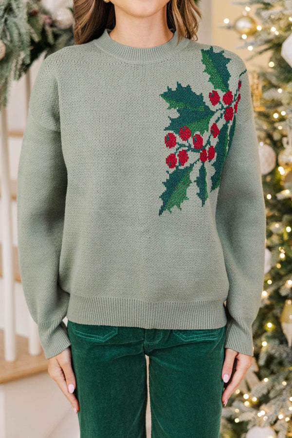 Christmas Traditions Sage Holly Sweater