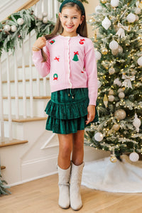 Girls: December Darling Pink Embroidered Cardigan