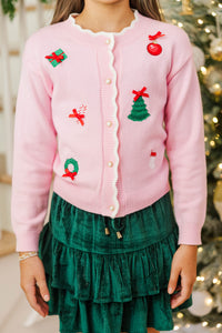 Girls: December Darling Pink Embroidered Cardigan
