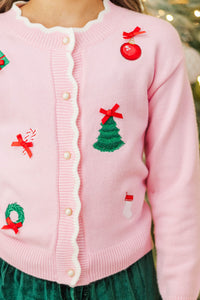 Girls: December Darling Pink Embroidered Cardigan