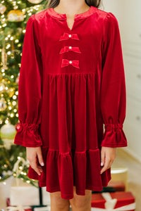 Girls: Starting Point Red Velvet Bow Dress