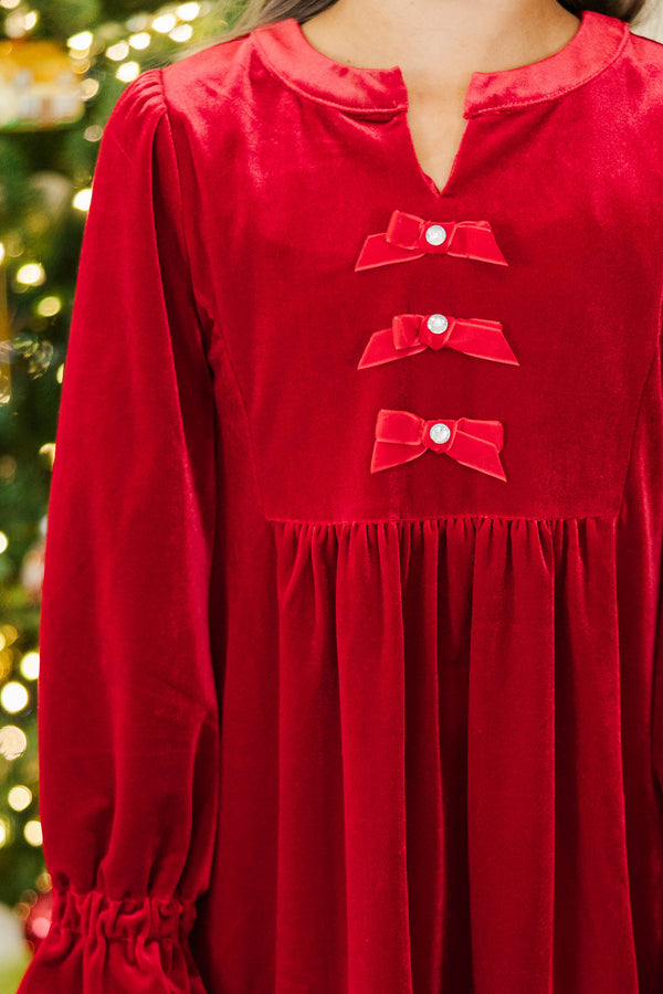 Girls: Starting Point Red Velvet Bow Dress