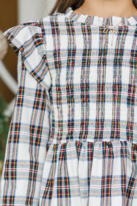 Girls: House Essential Cream Plaid Smocked Dress