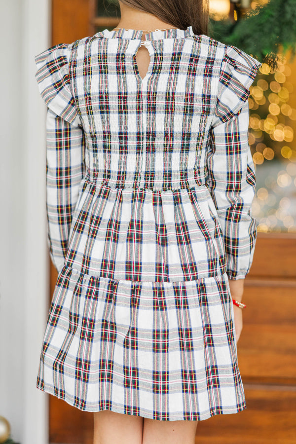 Girls: House Essential Cream Plaid Smocked Dress