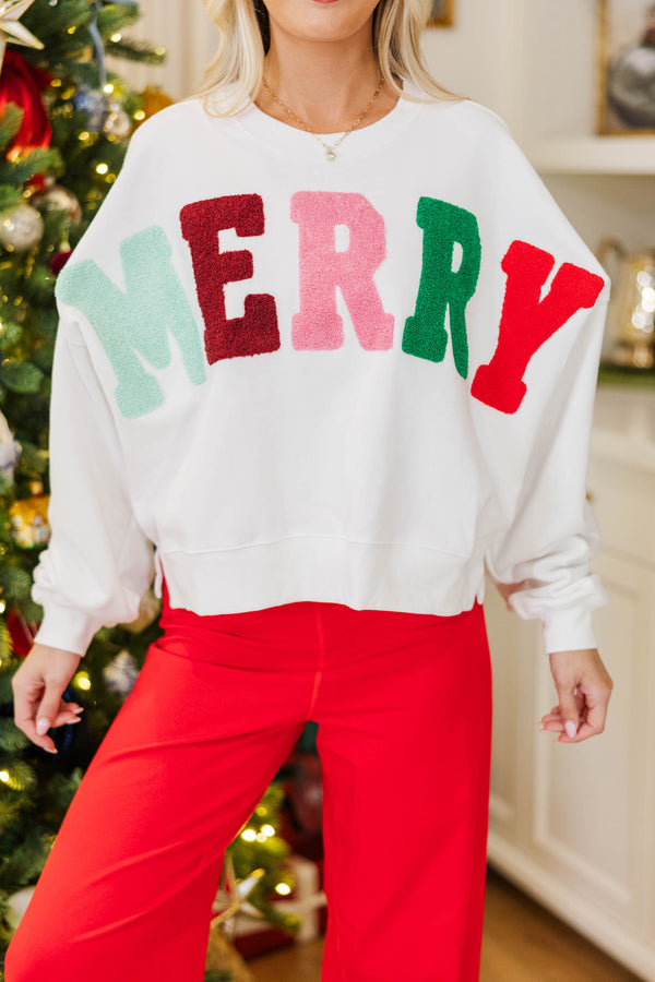 The Cozy Side White Merry Sweatshirt