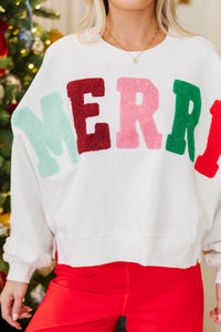 The Cozy Side White Merry Sweatshirt
