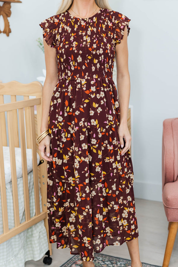 NURSING COLLECTION: Learn From The Best Brown Floral Smocked Dress