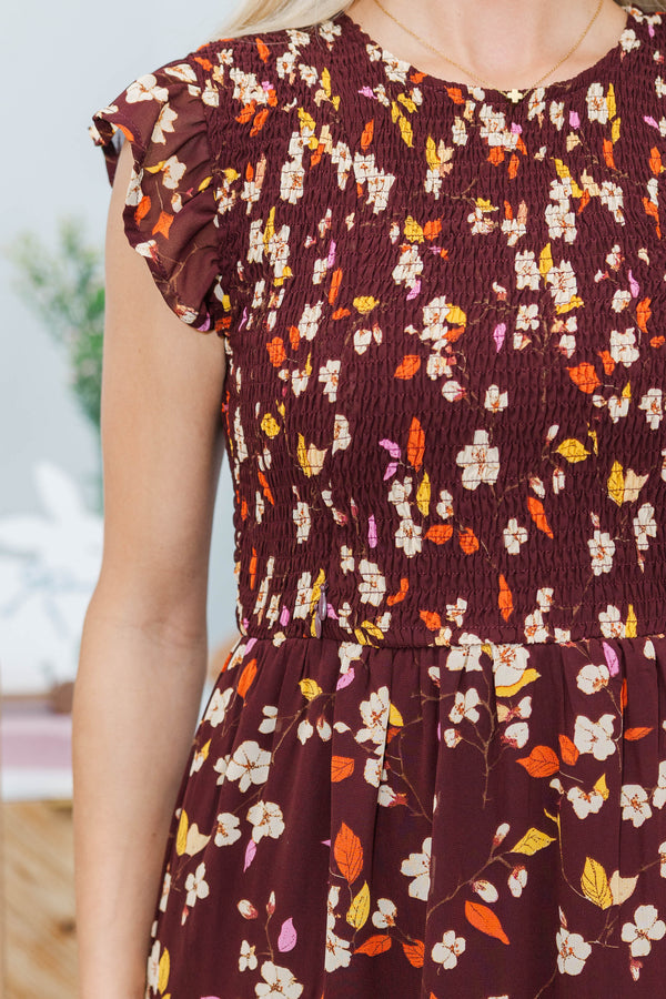 NURSING COLLECTION: Learn From The Best Brown Floral Smocked Dress