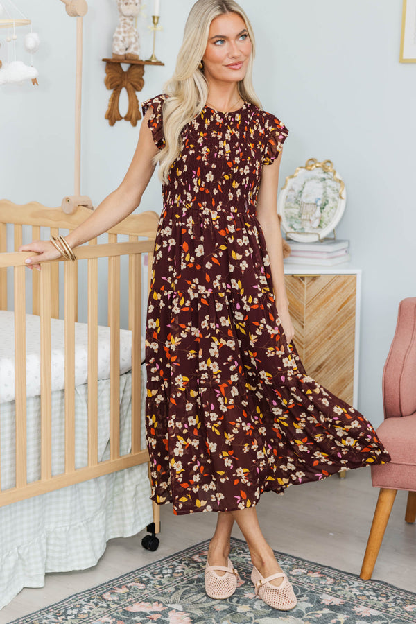 NURSING COLLECTION: Learn From The Best Brown Floral Smocked Dress