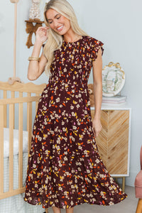 NURSING COLLECTION: Learn From The Best Brown Floral Smocked Dress