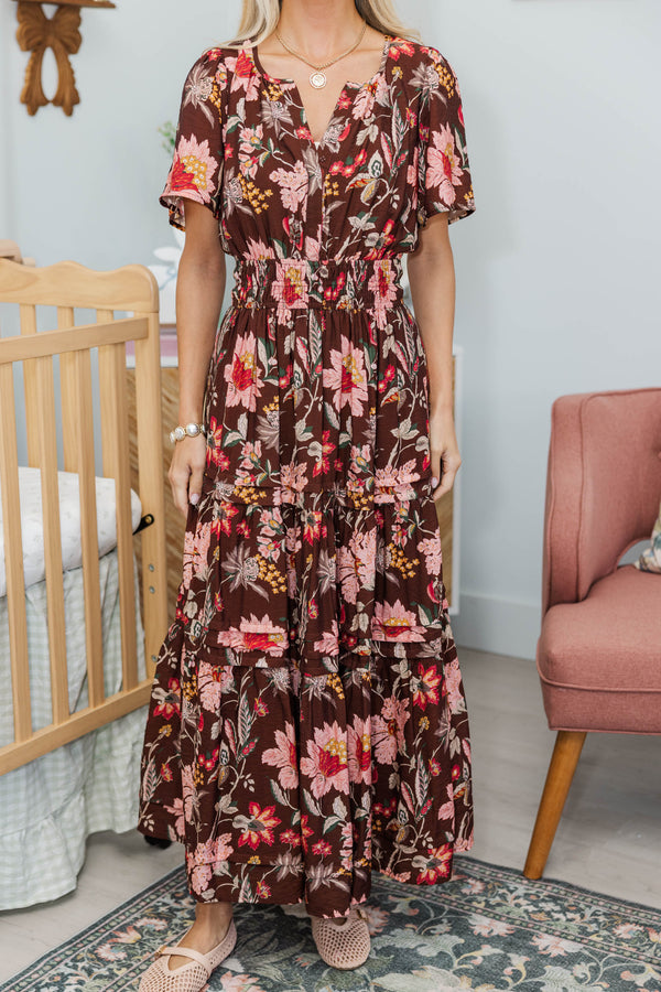 NURSING COLLECTION: All In The Air Brown Floral Maxi Dress