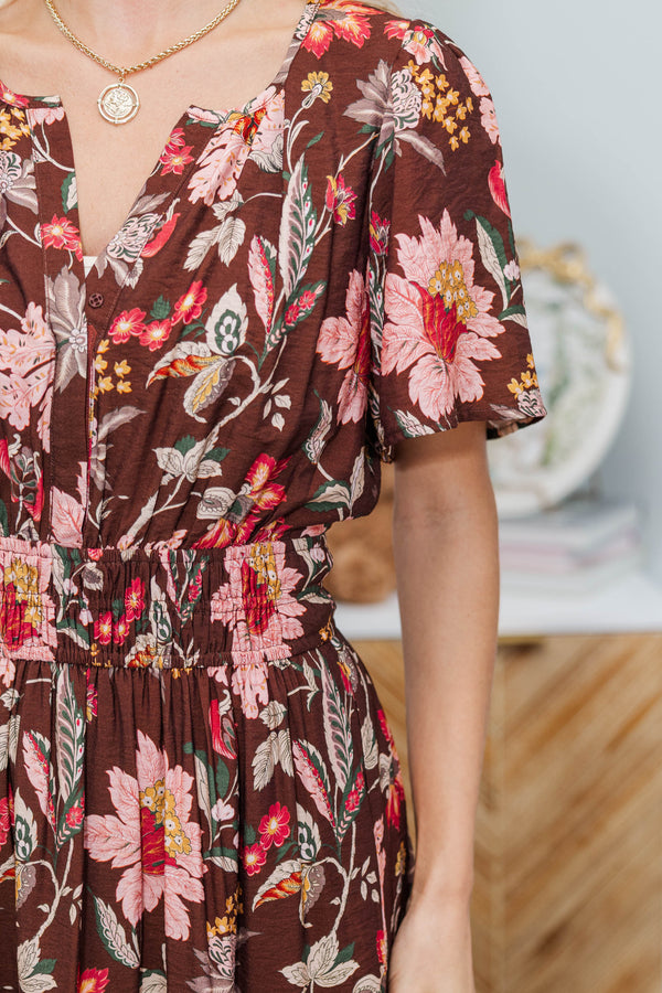 NURSING COLLECTION: All In The Air Brown Floral Maxi Dress