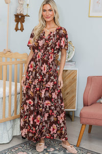 NURSING COLLECTION: All In The Air Brown Floral Maxi Dress