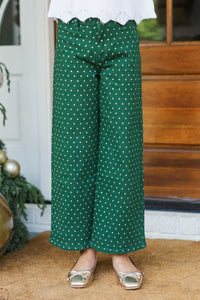 Girls: In Good Form Emerald Polka Dot Wide Leg Jeans