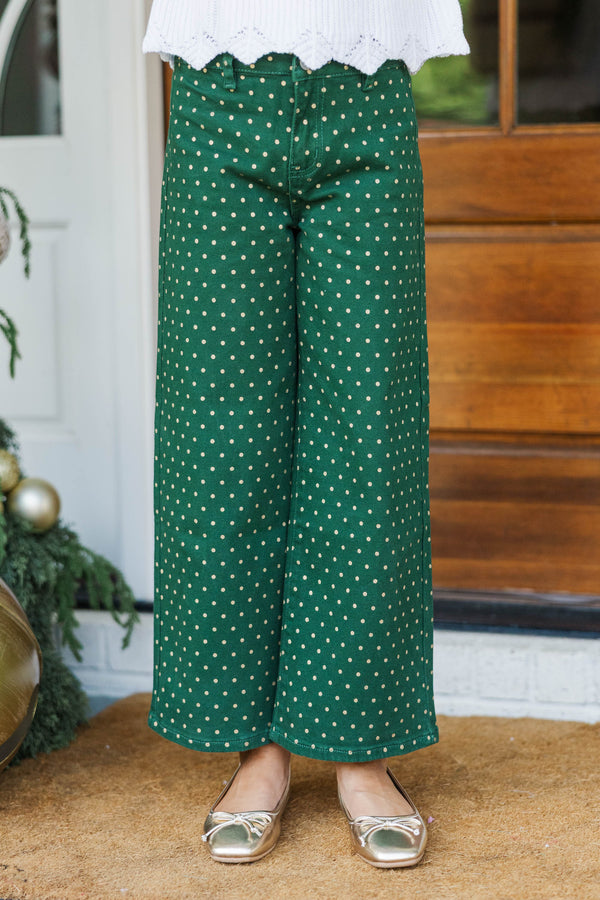 Girls: In Good Form Emerald Polka Dot Wide Leg Jeans