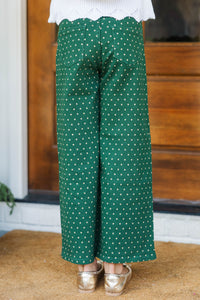 Girls: In Good Form Emerald Polka Dot Wide Leg Jeans