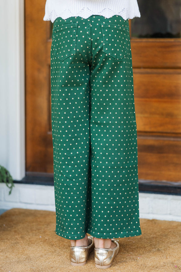 Girls: In Good Form Emerald Polka Dot Wide Leg Jeans